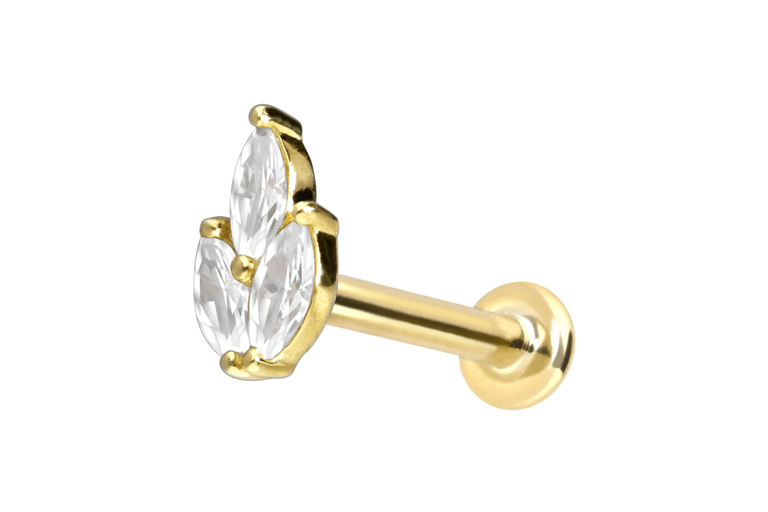 14 Karat Gold Labret Piercing mit Push Fit MOISSANIT-LOTUSBLÜTE